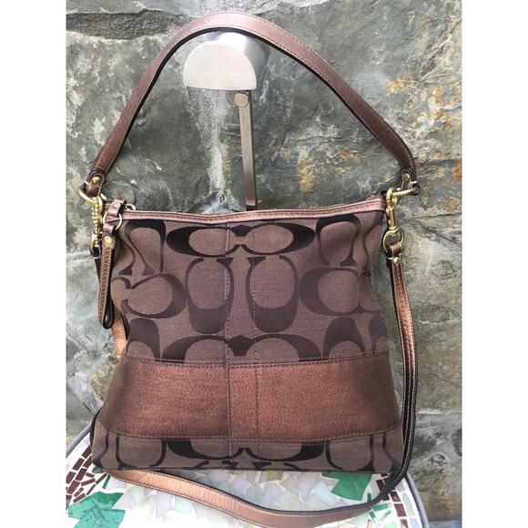 COACH SIGNATURE STRIPE CONVERTIBLE SHOULDER BAG BROWN #13674 (500 - Picture 1 of 9